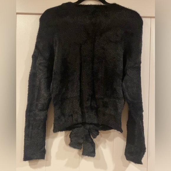 Women’s Express Black Fuzzy Sweater with Front Knot/Bow - Size M - Picture 3 of 6